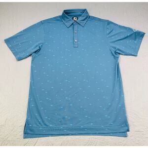 FJ Polo Shirt Men Small Golf Blue Fish AOP Short Sleeve Performance Footjoy Tech